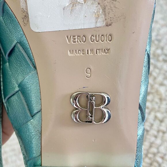 Woven Metallic Blue Mules - Picture 10 of 11